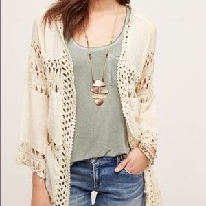 Anthropologie Evelyn K crochet kimono cream